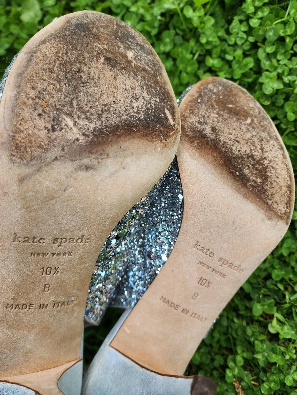 kate spade Silver Glitter Peep-Toe Slingback Heels with Bow